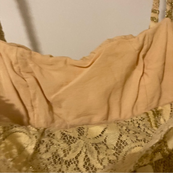 Vintage 50s Midcentury Modern Union Made Gold Lace Cocktail Party Dress - Picture 5 of 9